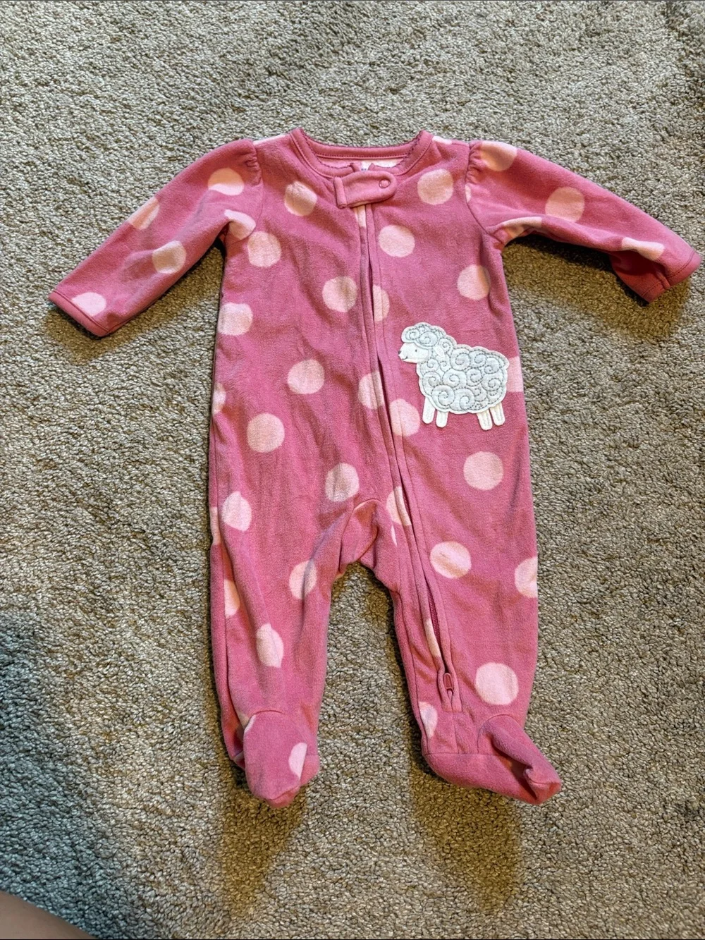 Carter's Pink Polka Dot Footed One-Piece with Lamb Applique